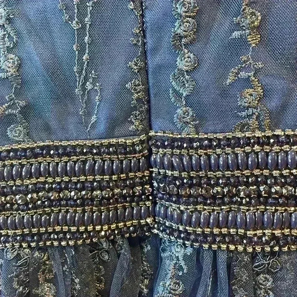 New Mac Duggal Midnight Navy Blue Embroidered A Line Gown Size 14 - Picture 11 of 16